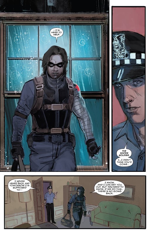 The Winter Soldier #1 art by Rod Reis and letterer VC's Clayton Cowles