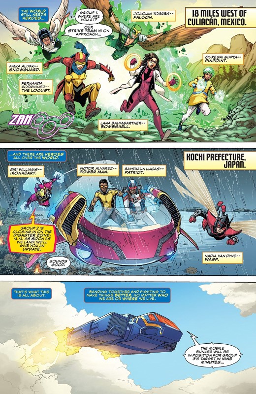 The Champions #1 art by Steven Cummings, Marcio Menyz, Erick Arciniega, and letterer VC's Clayton Cowles