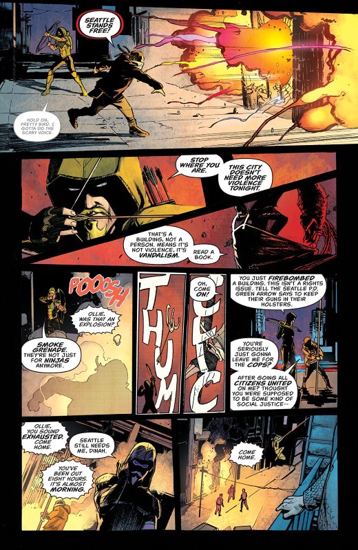 Green Arrow #48 art by Javier Fernandez, John Kalisz, and letterer Deron Bennett